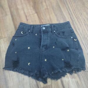 Tinseltown Black Jean Shorts with Gold Celestial Accents Size 3 (Juniors)